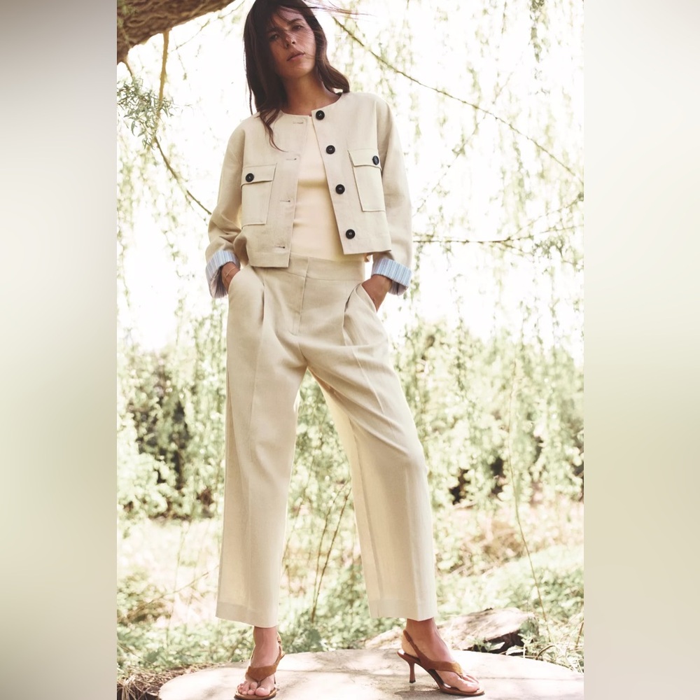 Zara LINEN BLEND CROPPED JACKET